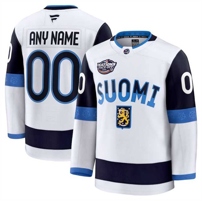 Men%27s Finland Active Player Custom White 2025 4 Nations Face-Off Premium Stitched Jersey